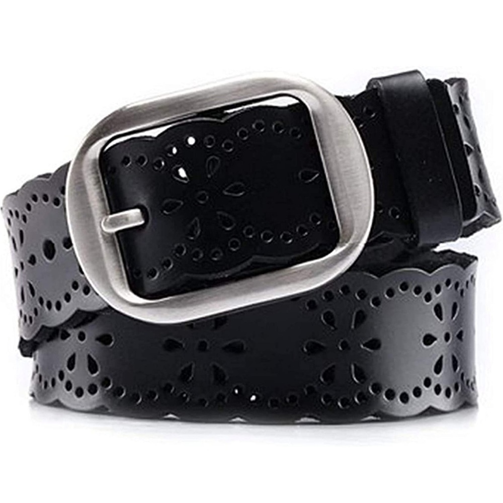 NWT Jasgood black leather Hollow Flower cutout belt